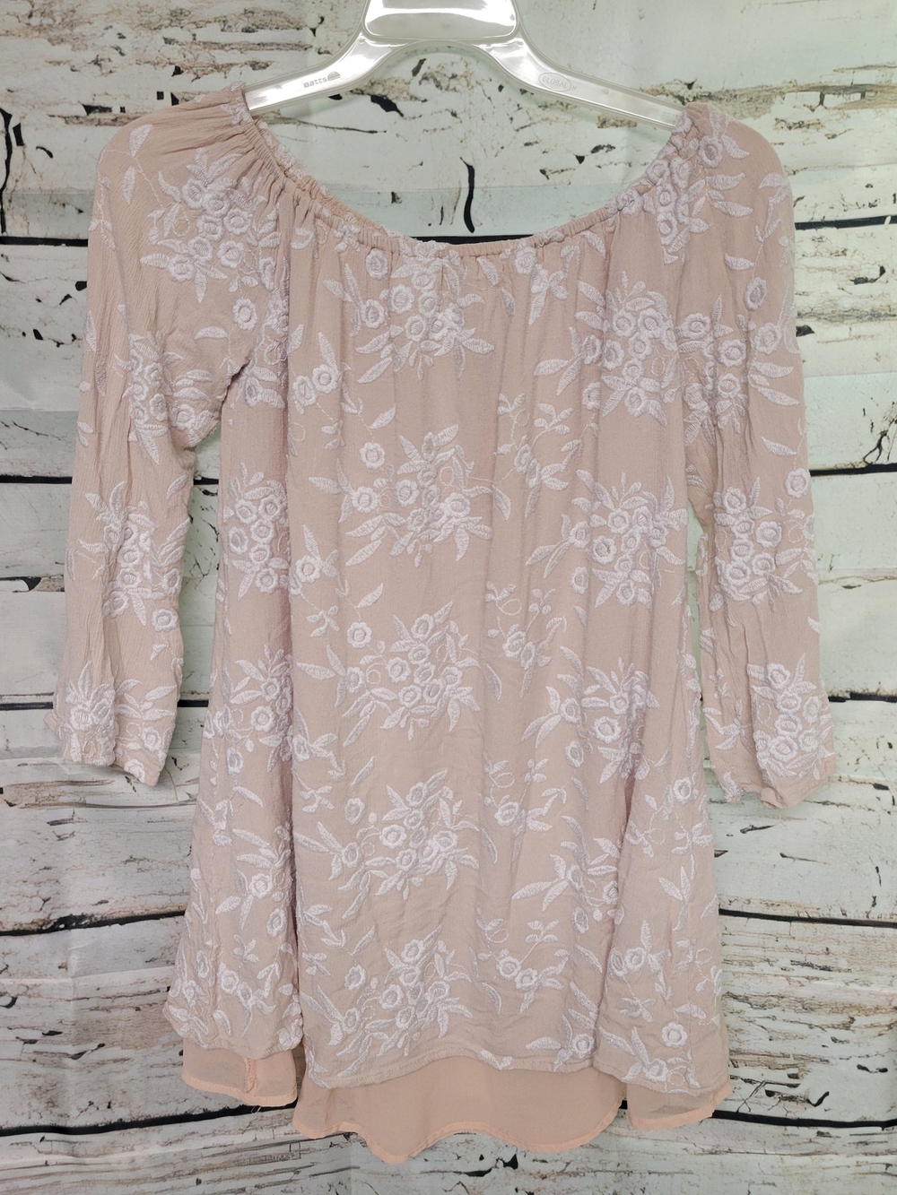Ecote Blush Pink Floral Embroidered Peasant Tunic Top Medium Boho